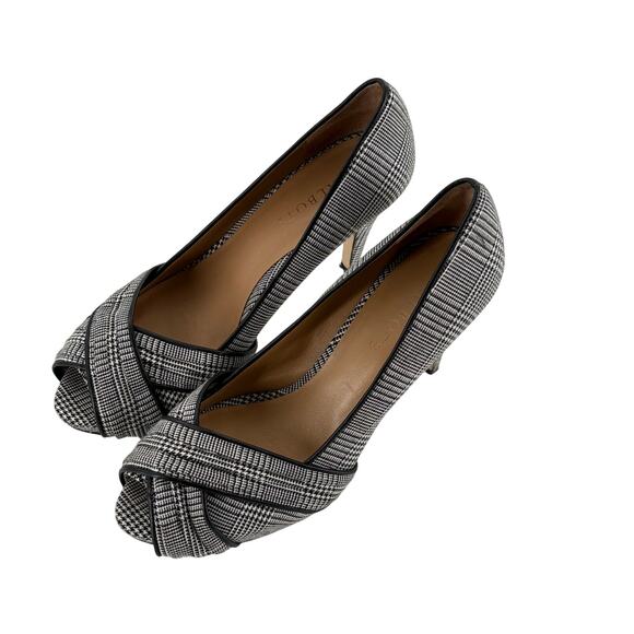Talbots Houndstooth Peep Toe Heels 9 Black White Plaid Pumps Academia Prep - Picture 7 of 7